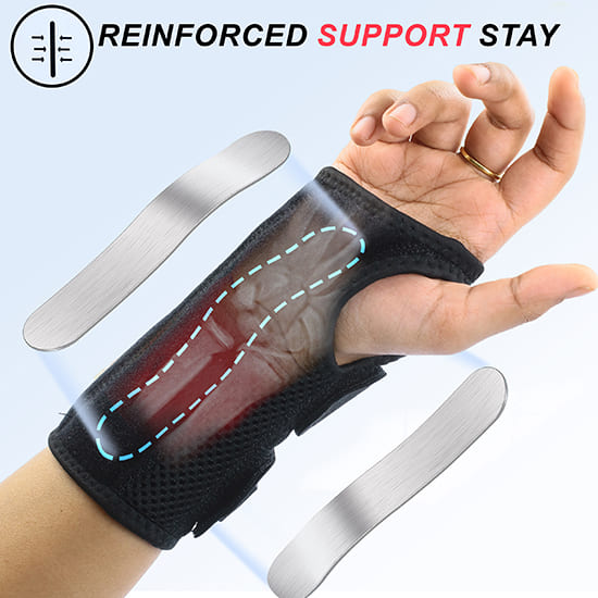 product infographic for wrist brace showing durable support feature